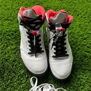 Jordan Air 5 Retro in White, Red, and Black